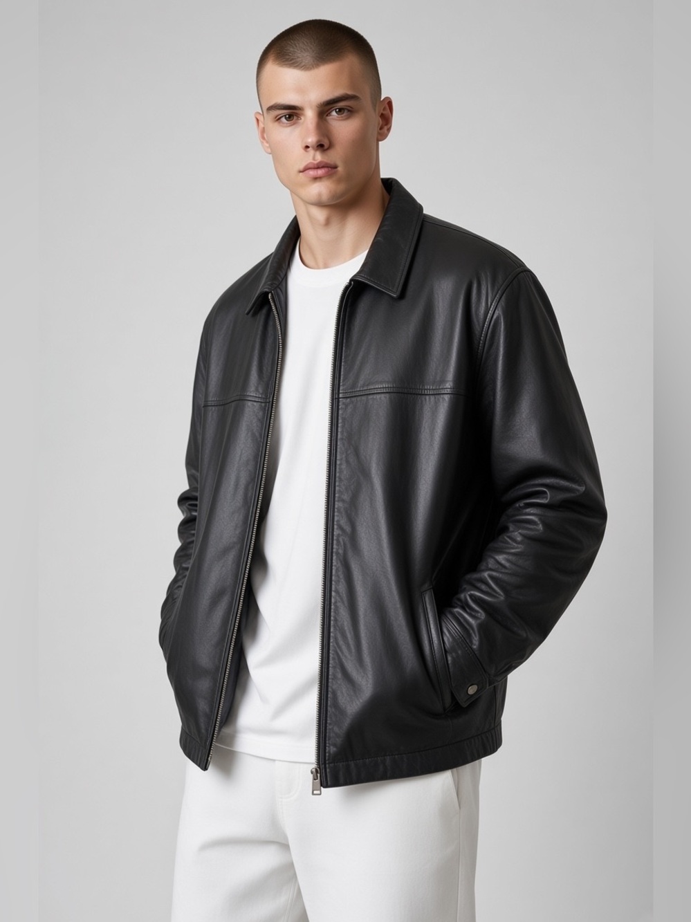 Wilsons Leather Black Bomber Jacket with Zip